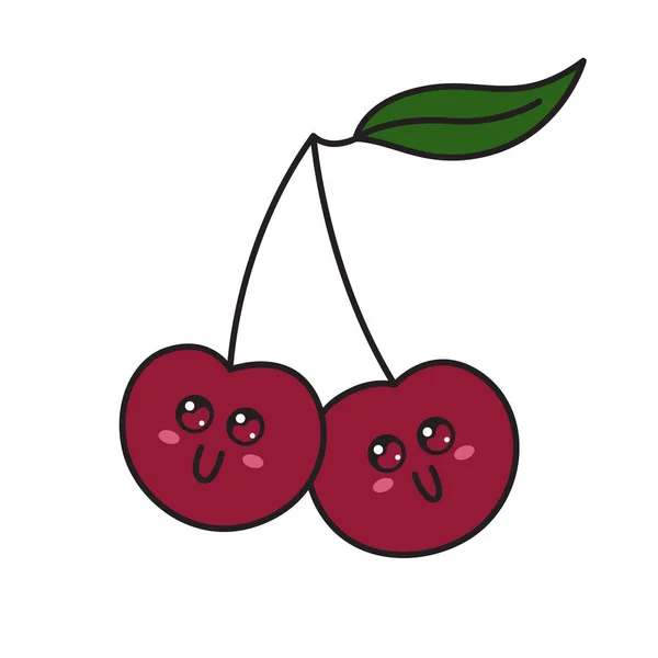 可爱的樱桃性格与脸 Kawaii Doodle樱桃分离的白色背景 种群矢量说明 — 图库矢量图片