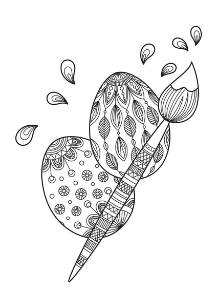 Пасхальная Страница Раскраски Каракулей Пасхальные Яйца Птицей Черно Белая Иллюстрация — стоковый вектор