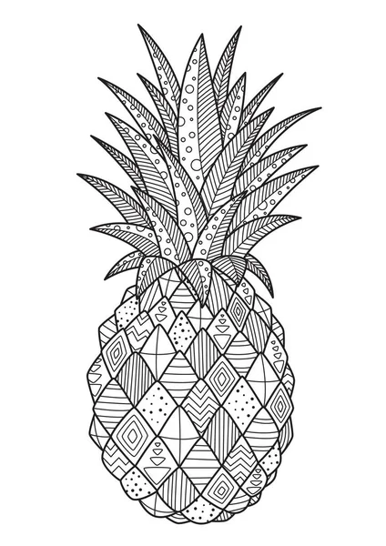 Vector Doodle Colorir Abacaxi Página Livro Fruto Tropical Exótico Ilustração — Vetor de Stock