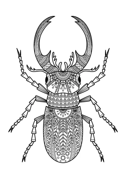 Escarabajo Ciervo Tress Garabato Para Colorear Página Del Libro Para — Archivo Imágenes Vectoriales