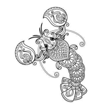 Kanser burcu. Yetişkinler için Zentangle boyama kitabı sayfası. Zodiac işareti