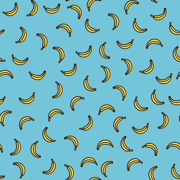 Vector Doodle Dibujos Animados Plátano Amarillo Sobre Fondo Azul Patrón — Archivo Imágenes Vectoriales