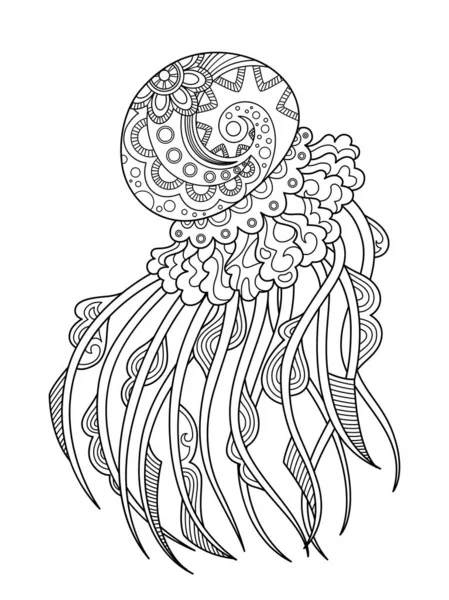 Книга Раскраска Морских Каракулей Красивая Медуза — стоковый вектор