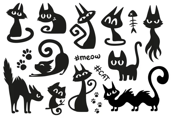 Coleção Silhuetas Gato Desenhos Animados Para Halloween Outro Design Ilustração — Vetor de Stock