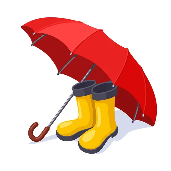 Rubber Boots Umbrella Bright Vector Illustration Theme Autumn Rain Protection — Stock Vector