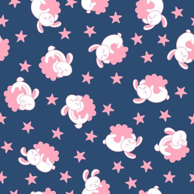 Uyuyan sevimli tavşanlar kusursuz bebek kalıpları. Vektör illüstrasyonu.