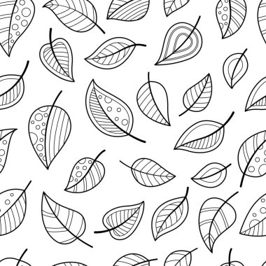 Kusursuz sonbahar yaprakları desen karalama boyama kitabı sayfası. Siyah ve beyaz vektör zentangle çizimi. Yetişkinler ve çocuklar için stres önleyici.