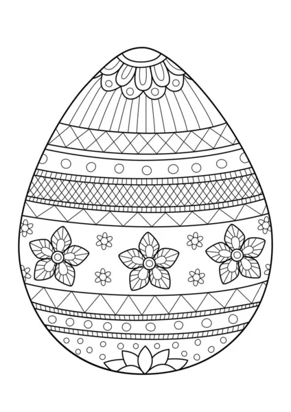 Osterei Mit Blumenmuster Kritzeln Malbuch Seite Schwarz Weiße Vektorzentangle Illustration — Stockvektor
