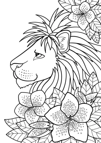Lion Head Doodle Coloring Book Page Black White Vector Zentangle — Stock Vector