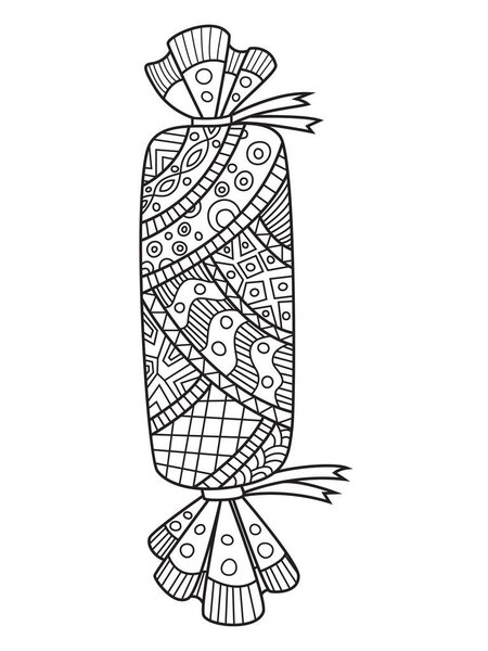 Candy doodle coloring book page. Black and white vector zentangle illustration. Antistress for adults and children.