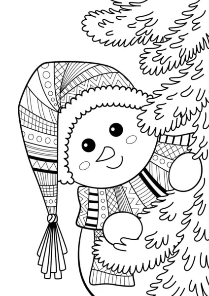 可爱的雪人涂鸦着色书页 黑色和白色矢量Zentangle插图 成人和儿童的抗压措施 免版税图库插图