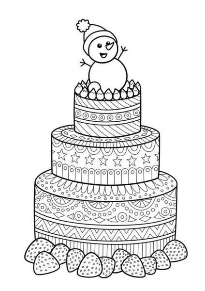 Cake Doodle Malbuch Seite Schwarz Weiße Vektorzentangle Illustration Antistress Für lizenzfreie Stockillustrationen
