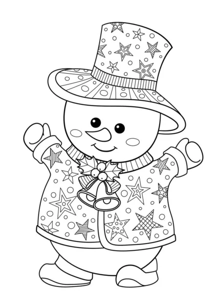 可爱的雪人涂鸦着色书页 黑色和白色矢量Zentangle插图 成人和儿童的抗压措施 免版税图库矢量图片