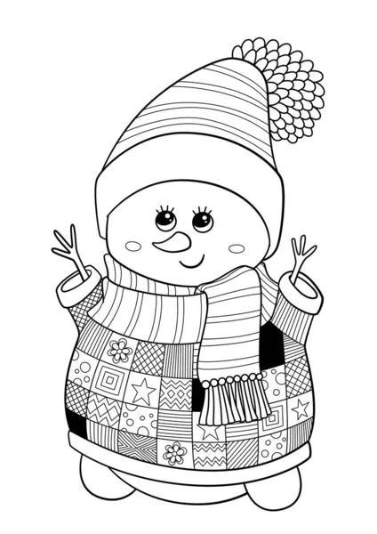 可爱的雪人涂鸦着色书页 黑色和白色矢量Zentangle插图 成人和儿童的抗压措施 图库插图