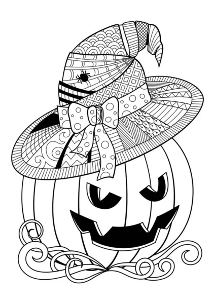 快乐的南瓜涂鸦着色书页 黑色和白色矢量Zentangle插图 万圣节和其他设计 成人和儿童的抗压措施 矢量图形