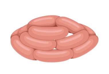 Bir yığın çiğ sosis yığının içinde. Beyaz arkaplanda vektör illüstrasyonu.