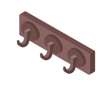 Giysiler için ahşap kancalar. Beyaz arkaplanda vektör izometrik illüstrasyon.