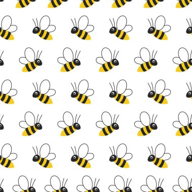 Tatlı çocuklar bal arıları kusursuz desen. Farklı yerlerde bal arılarının olduğu basit bir arka plan. Beyaz arkaplan.