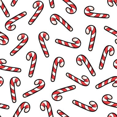Şeker kamışı, komik ve eski tarzda kusursuz bir Noel deseni oluşturur. Noel tatlı arka planı,