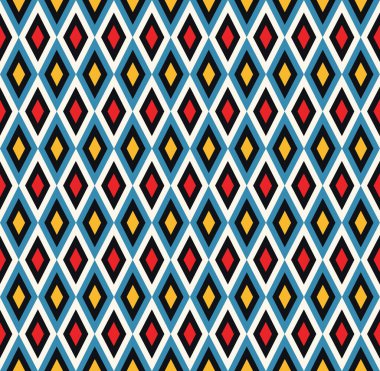 Sirk soytarısı soyut, kusursuz desen. Eşkenar dörtgen saykodelik joker deseni. Geometrik mozaik arka plan. Soyut arkaplan.