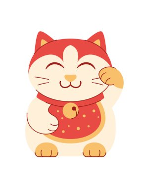 Para getiren şanslı Japon kedi heykelciği. Maneki Neko kedisi, tılsım ve hatıra. Beyaz arkaplan