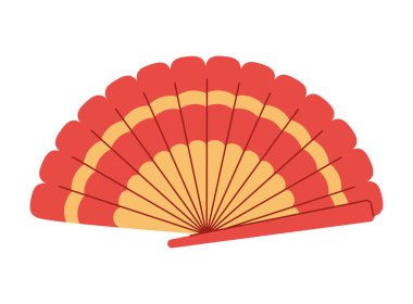 Geleneksel Çin el yelpazesi düz çizim. Ay Yeni Yıl elementi. Beyaz arkaplan.