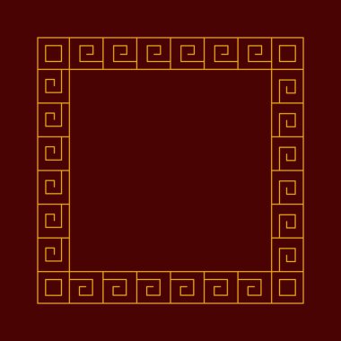 Çin Yeni Yıl kare çerçevesi. Tatil afişleri ve posterleri için dekoratif bir unsur. Basit geometrik tasarım. Altın rengi.