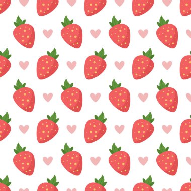 Çilekler ve kalpler çizgi filmlerdeki gibi pürüzsüz. Böğürtlenli tatlı yaz arkaplanı. Beyaz arkaplan.
