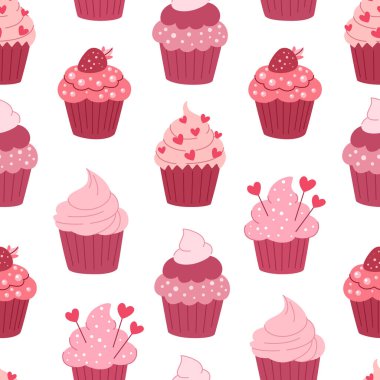 Sevgililer Günü, düğün ve diğer tatiller için kusursuz kek kalıpları. Pembe romantik tatlı pasta deseni. Beyaz arkaplan.