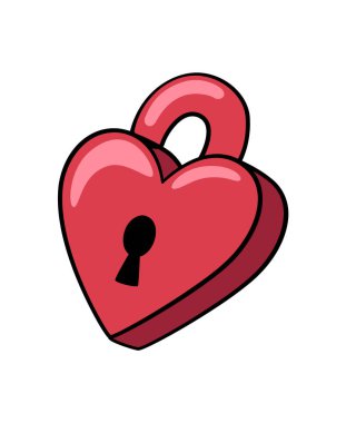 Retro yiv aşk kırmızı kalp şeklinde kilit. Sevgililer Günü objesi. Beyaz arkaplanda izole.