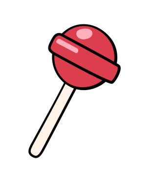 Retro groovy lolipop. Çubuğun üzerinde yuvarlak şekerler. Beyaz arkaplanda izole.