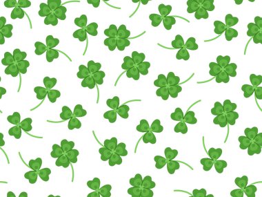 Aziz Patrick Günü için dört yaprak ve üç yapraklı yonca deseni. Beyaz arkaplan.