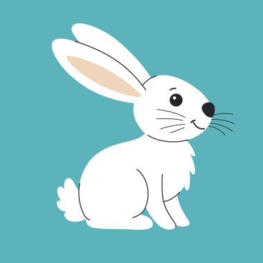 Oturan Beyaz Tavşan çizgi filmi çizimi. Paskalya için şirin bir tavşan ve çocuk resimleri. Çizgi film hayvanı.