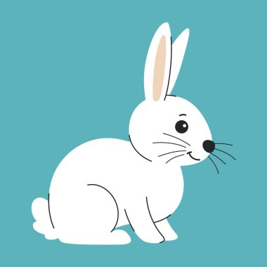 Beyaz oturan tavşan çocuk resimleri. Paskalya tavşanı ya da yabani tavşan. Sevimli hayvan..