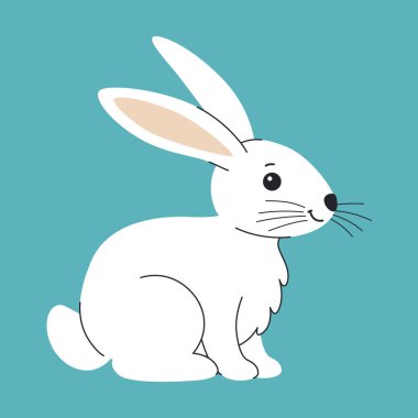 Oturan çizgi film beyaz tavşan çocuk resimleri. Sevimli çocuklar hayvanlar..