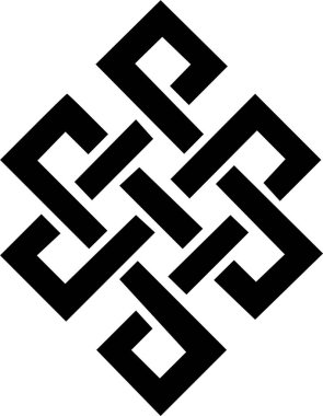 Orta şans düğümünde haç olan siyah-beyaz dairesel bir tasarım.