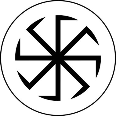 Dairesel bir sembolün siyah beyaz görüntüsü Slav Kolovrat