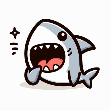 Çizgi film karakteri maskotu şirin bebek köpekbalığı gülüyor