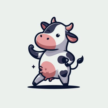 Çizgi film karakteri maskotu şirin bir inek dansı