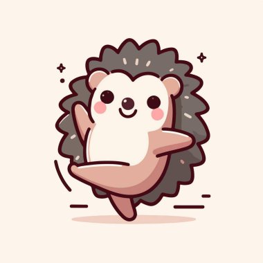 Tatlı kirpi dans eden çizgi film karakteri maskotu.