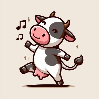 Mutlu şirin dans eden inek çizgi film karakteri maskotu