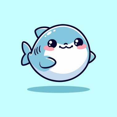 Çok şirin, mutlu, küçük köpek balığı çizgi film karakteri çizimi