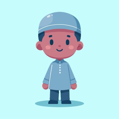 Skullcap vektör çizimi giyen yakışıklı müslüman çocuk.