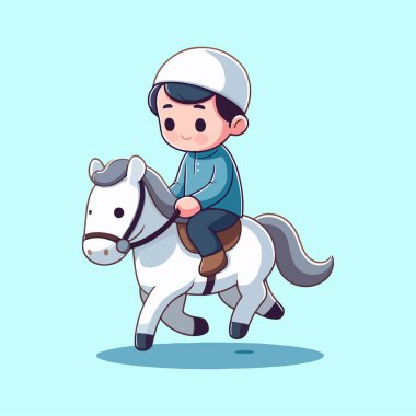 Heyecanlı müslüman çocuk şirin bir at çizgi filmi çiziyor.