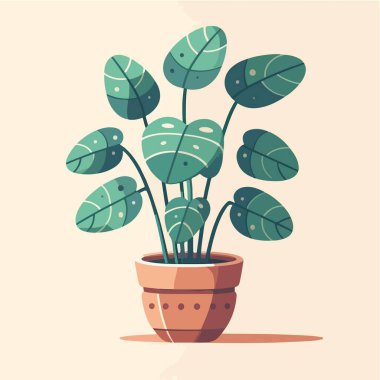 bir saksı vektör illüstrasyonunda düz dizayn ev dekorasyonu