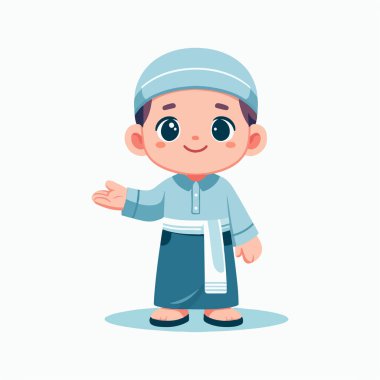 Küçük şirin müslüman çocuk el sallıyor vektör çizimi
