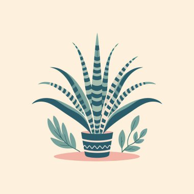 düz dizayn şirin sansevieria trifasciata dekorasyon vektörü çizimi için yaprakları