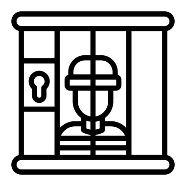 Parmaklıklar ardındaki suçlu Kişisel ve Ticari Kullanım için Vektör Satır Simgesi Tasarımı