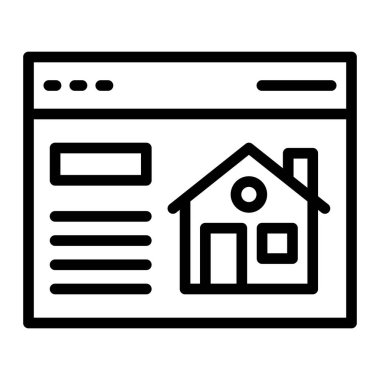 Kişisel ve Ticari Kullanım İçin Emlak Web Sitesi Vektör Satırı Simgesi Tasarımı
