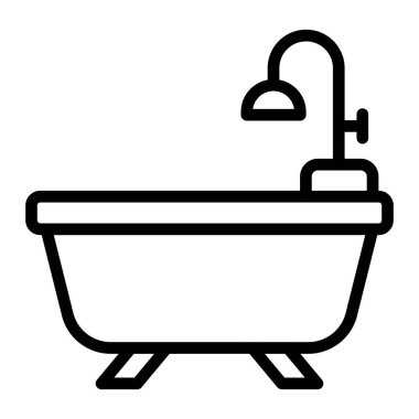 Banyo Küveti Vektör Satırı Simge Tasarımı